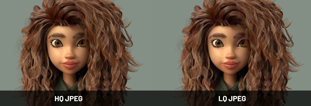 Diferencia entre una compresión JPG de alta calidad y una compresión JPG demasiado agresiva.