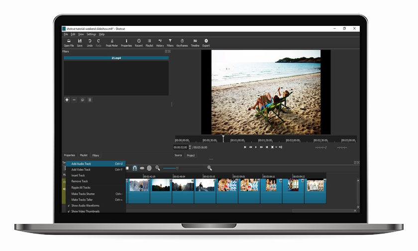 Shotcut es un software de edición de vídeo multiplataforma gratuito y open-source para Linux, macOS y Windows.