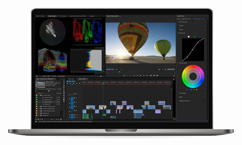 Editor de vídeo Adobe Premiere, el más conocido a nivel semiprofesional y el más utilizado por la mayoría del público.